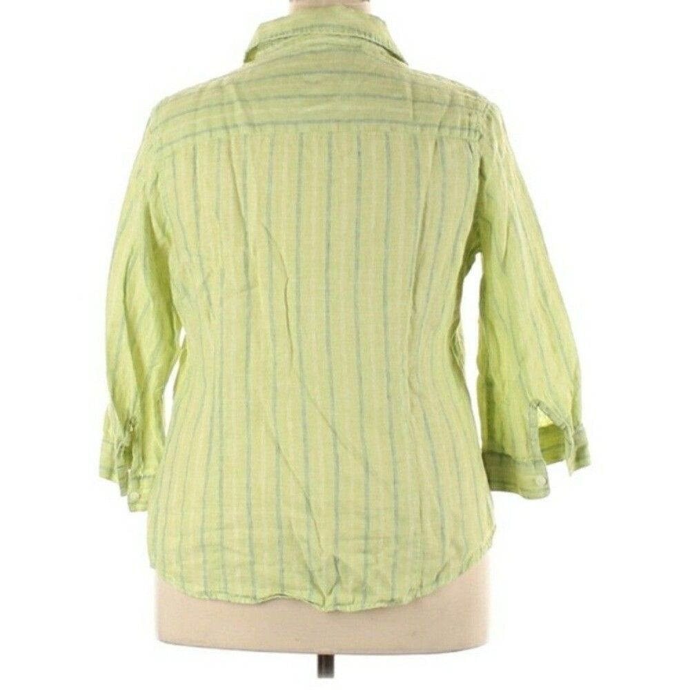 coldwater creek green linen striped shirt top 18 1x summer blouse - Picture 2 of 5